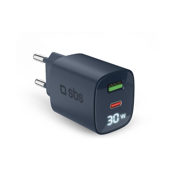 Charger sbs gan 30w, usb-c, lcd, blue