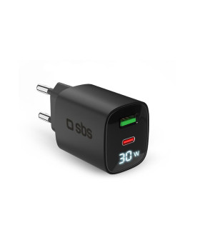 Charger sbs gan 30w, usb-c, lcd, black