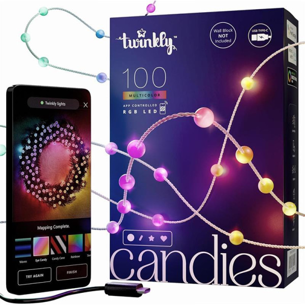 Twinkly candies – 100 pearl-shaped, clear wire, usb-c