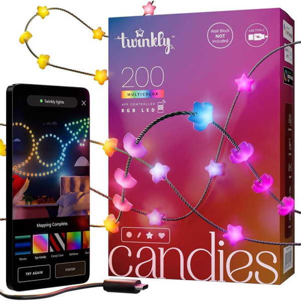 Twinkly candies – 200 star-shaped, green wire, usb-c Twinkly candies – 200 star-shaped, green wire, usb-c