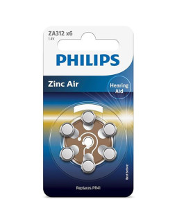 Patarei philips za312 1.4 v 6 tk zinc air (pr41)