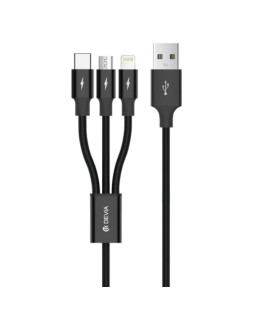 Devia Kintone Series 3In1 Tube, USB to Lightning, MicroUSB, Type-C, 1,2m, Black