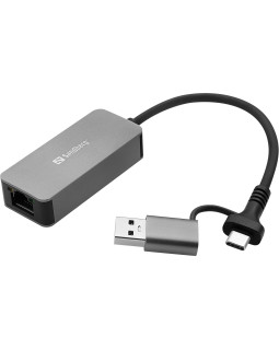 Sandberg 136-68 USB-C/A 2.5 GbE RJ45 Adapter, 2.5 Gigabit Ethernet on USB-C