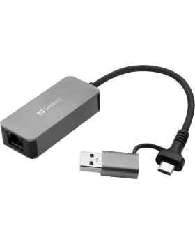 Sandberg 136-68 USB-C/A 2.5 GbE RJ45 Adapter, 2.5 Gigabit Ethernet on USB-C