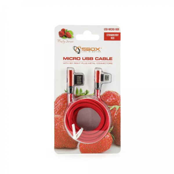 Sbox USB->Micro USB 90 M/M 1.5m USB-MICRO-90R strawberry red Muu