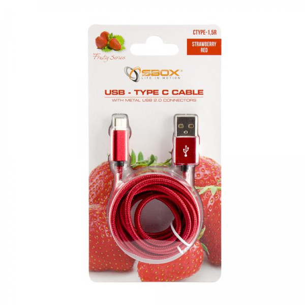 Sbox USB->Type-C M/M 1.5m CTYPE-1.5R strawberry red Muu