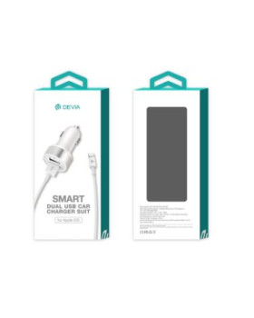 Devia Smart Series Dual USB Car Charger Suit with Lightning Cable (MFi)(2.4A,2USB) white-foto2
