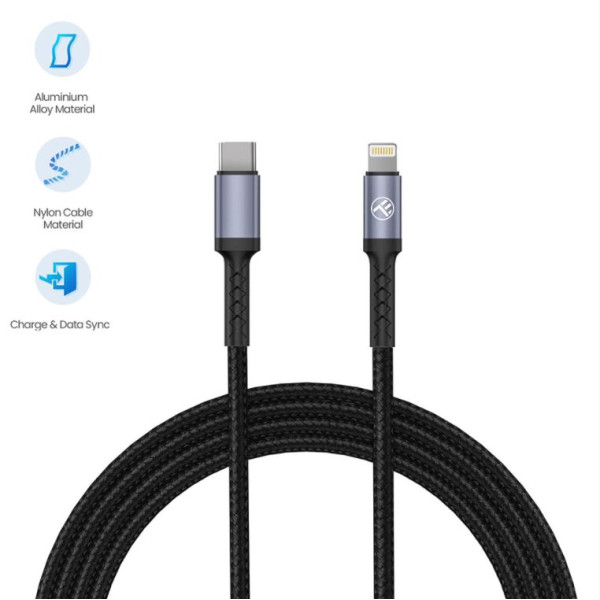 Tellur Data cable Type-C To Lightning, 2A, PD18W 1m, Nylon black Muu