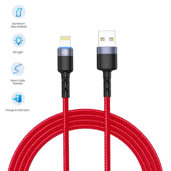 Tellur Data cable USB to Lightning with LED Light, 3A, 1.2m red Muu