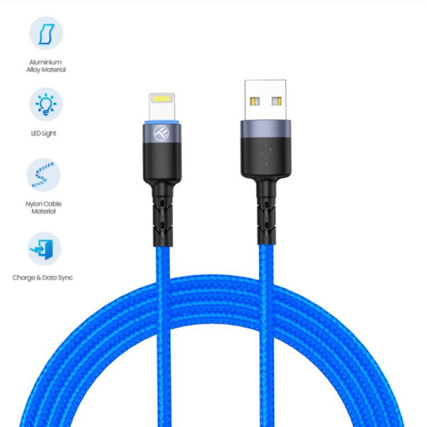 Tellur Data cable USB to Lightning with LED Light, 3A, 1.2m blue Muu