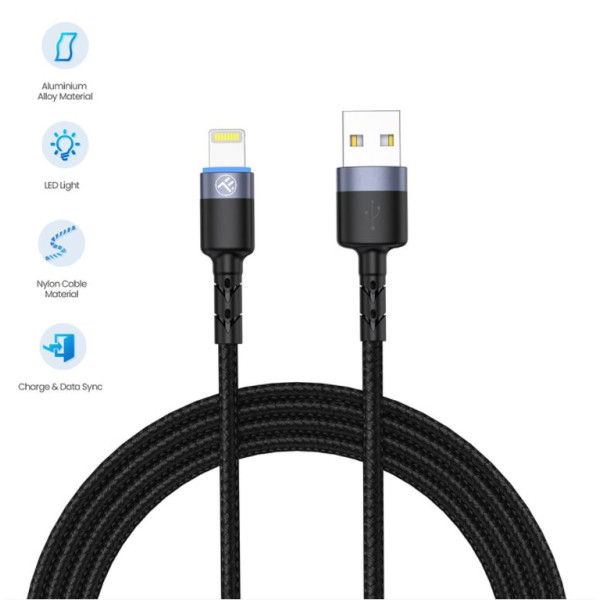 Tellur Data cable USB to Lightning with LED Light, 2m black Muu