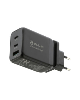 Tellur GaN 65W 3-port wall charger, 2xUSB-C + USB-A, EU,UK,US, black-foto2
