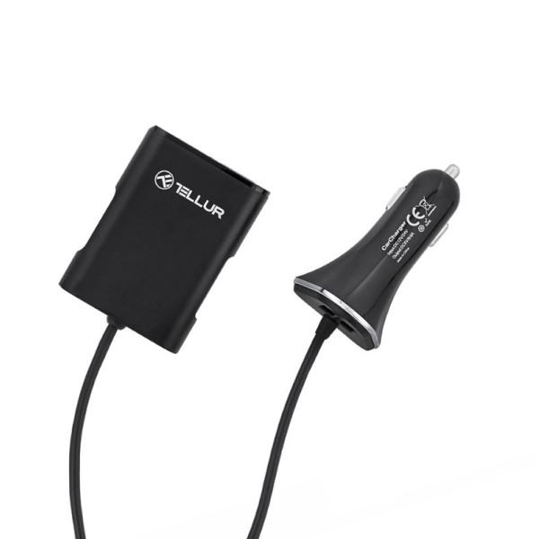Tellur Car Charger with extension, 4*USB, 9.6A, 1.8m black Laadijad