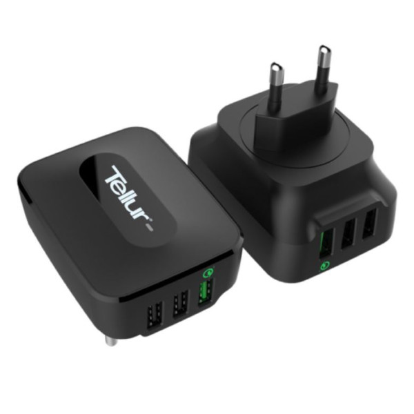 Tellur AC charger QC 3.0, 3*USB ports (1 port QC 3.0 & 2 USB port 2.4A) black Laadijad