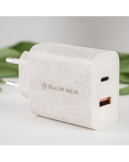 Tellur Green 38W dual port charger Type-C PD20W + USB QC3.0, cream-foto3