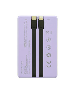 Tellur Power Bank 10000mAh, USB-C + Lightning cables built-in  purple-foto3