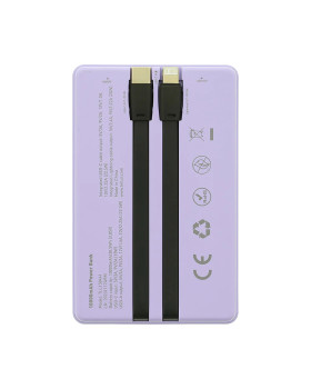 Tellur Power Bank 10000mAh, USB-C + Lightning cables built-in  purple-foto3