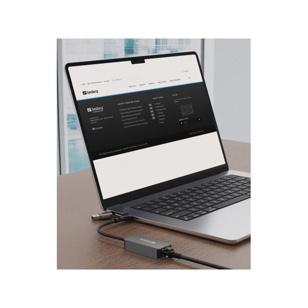 Sandberg 136-68 USB-C/A 2.5 GbE RJ45 Adapter, 2.5 Gigabit Ethernet on USB-C