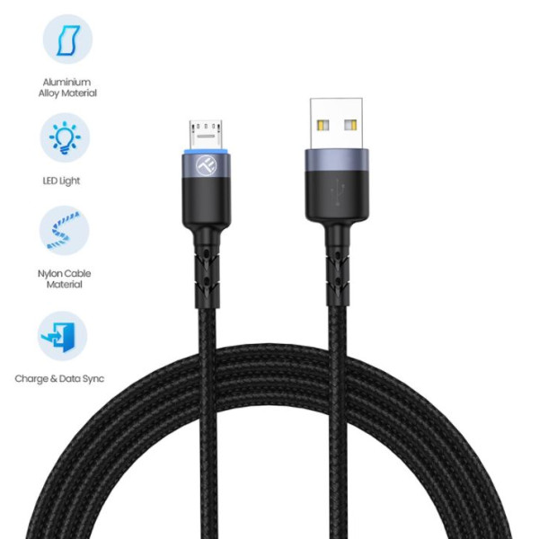 Tellur Data cable, USB to Micro USB, LED, Nylon Braided, 1.2m black Muu