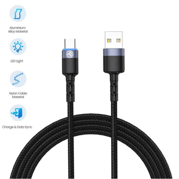 Tellur Data cable, USB to Type-C, LED Light, Nylon, 2m black Muu