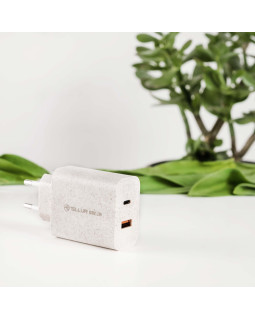 Tellur Green 38W dual port charger Type-C PD20W + USB QC3.0, cream-foto4