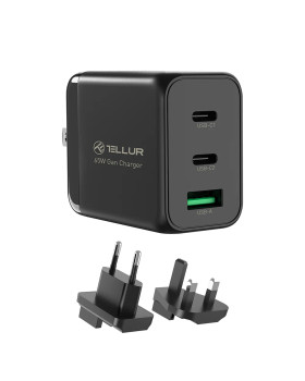 Tellur GaN 65W 3-port wall charger, 2xUSB-C + USB-A, EU,UK,US, black-foto4