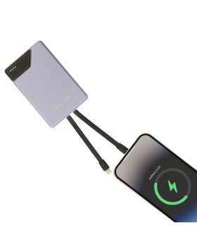 Tellur Power Bank 10000mAh, USB-C + Lightning cables built-in  purple-foto4