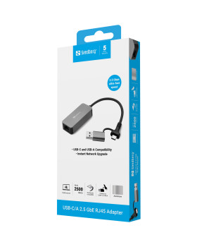 Sandberg 136-68 USB-C/A 2.5 GbE RJ45 Adapter, 2.5 Gigabit Ethernet on USB-C-foto4
