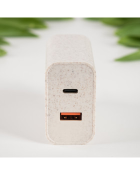 Tellur Green 38W dual port charger Type-C PD20W + USB QC3.0, cream-foto5