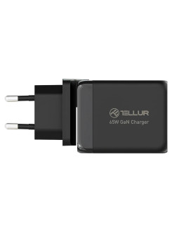 Tellur GaN 65W 3-port wall charger, 2xUSB-C + USB-A, EU,UK,US, black-foto5