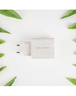 Tellur Green 38W dual port charger Type-C PD20W + USB QC3.0, cream-foto6