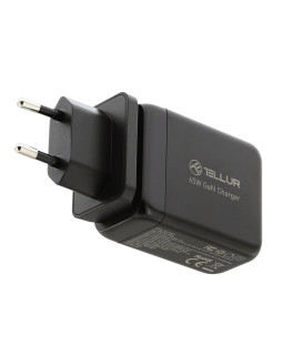 Tellur GaN 65W 3-port wall charger, 2xUSB-C + USB-A, EU,UK,US, black-foto6
