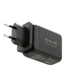 Tellur GaN 65W 3-port wall charger, 2xUSB-C + USB-A, EU,UK,US, black-foto6