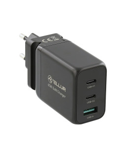 Tellur GaN 65W 3-port wall charger, 2xUSB-C + USB-A, EU,UK,US, black-foto7