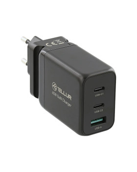 Tellur GaN 65W 3-port wall charger, 2xUSB-C + USB-A, EU,UK,US, black-foto7