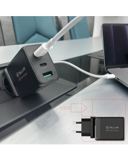Tellur GaN 65W 3-port wall charger, 2xUSB-C + USB-A, EU,UK,US, black-foto8
