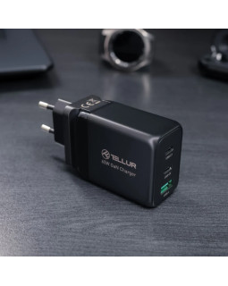 Tellur GaN 65W 3-port wall charger, 2xUSB-C + USB-A, EU,UK,US, black-foto10